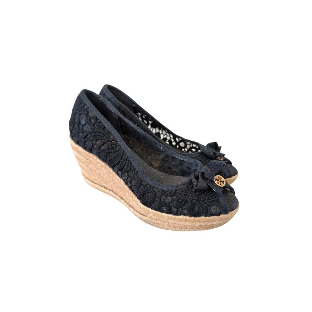Tory Burch Jackie Espadrille Wedges in Black Lace size 9B